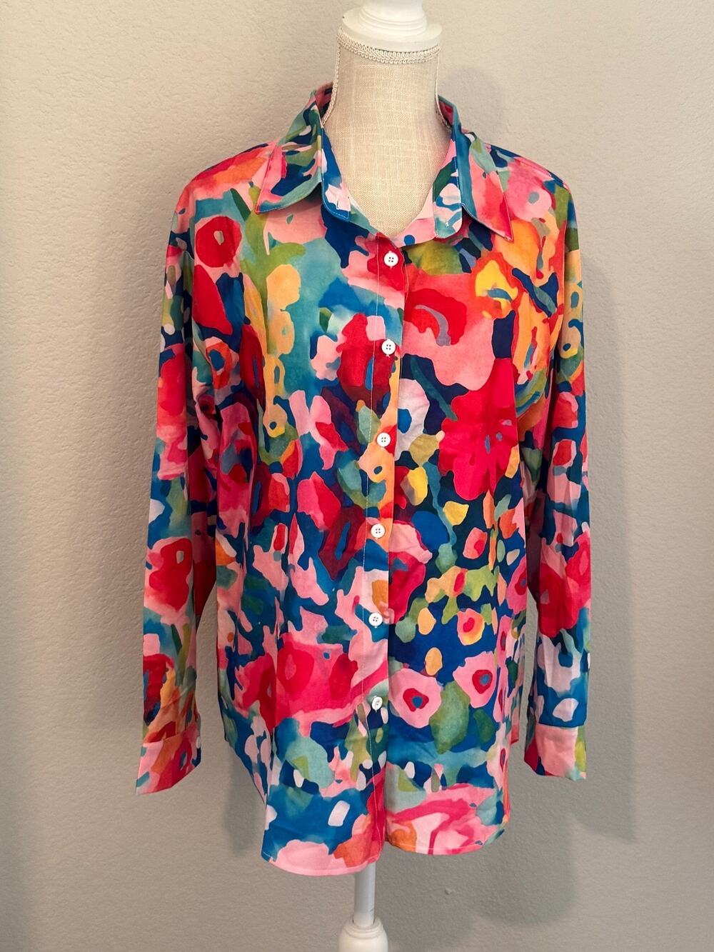 SOLY HUX Colorful Floral Button Down Shirt Women’s Large Long Sleeve Blouse